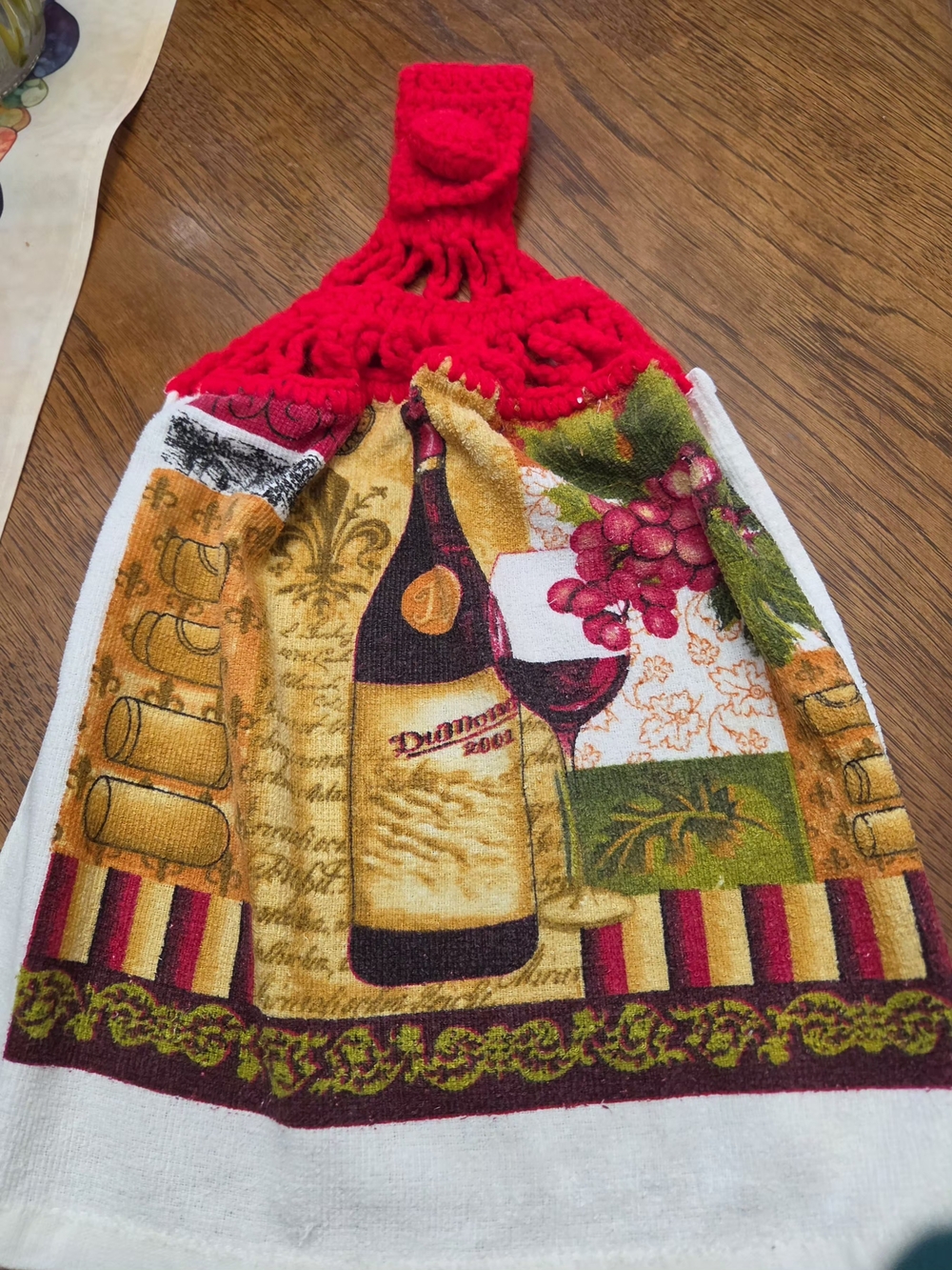 Red Crochet Top Wine Bottle Kitchen Hanging Towel
